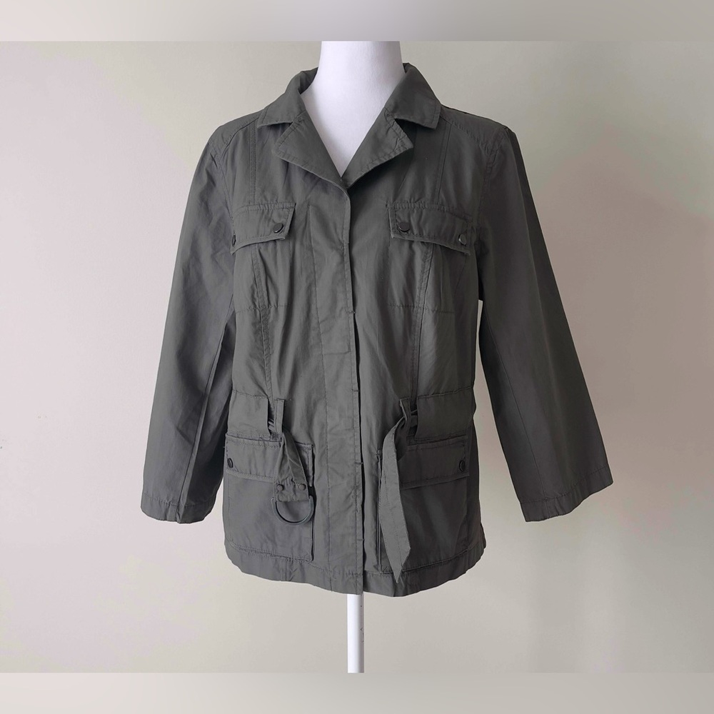 Willie Smith Women's Greenish Gray Utility Belted3/4 Sleeve Jacket EUC - Picture 4 of 8